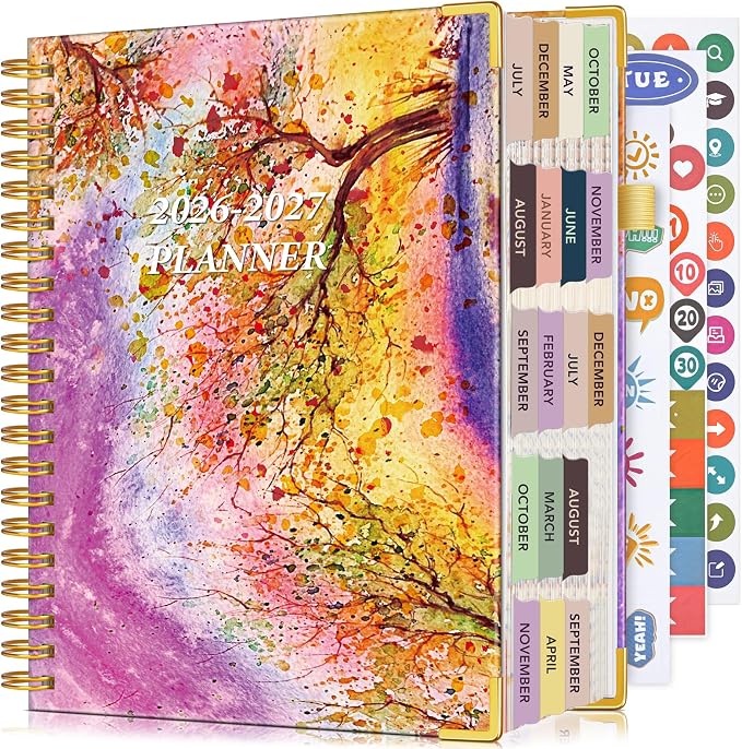Academic Planner 2026-2027, 18 Months Weekly and Monthly Daily Planner from July 2026 - December 2027, 8.5" x 11" A4 Large Hardcover Agenda Organizer Book with Tabs, Spiral Yearly Calendar Planners for School Work Home,Autumn Tree