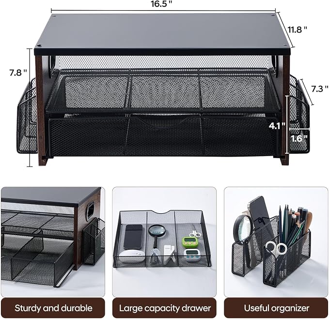Printer Stand,Desktop Printer Stand with 2-Tier Storage Shelves | for Home Office，Desk Organizer with Drawer and 2 Pen Holders for Fax Machine Scanner Files