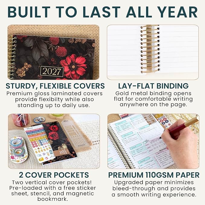 bloom daily planners 2027 Planner (January - December 2027) - Weekly & Monthly Softcover Planner for Women - Calendar Year Inspirational Agenda Book with Stickers - 5.5" x 8.25" - Moody Floral