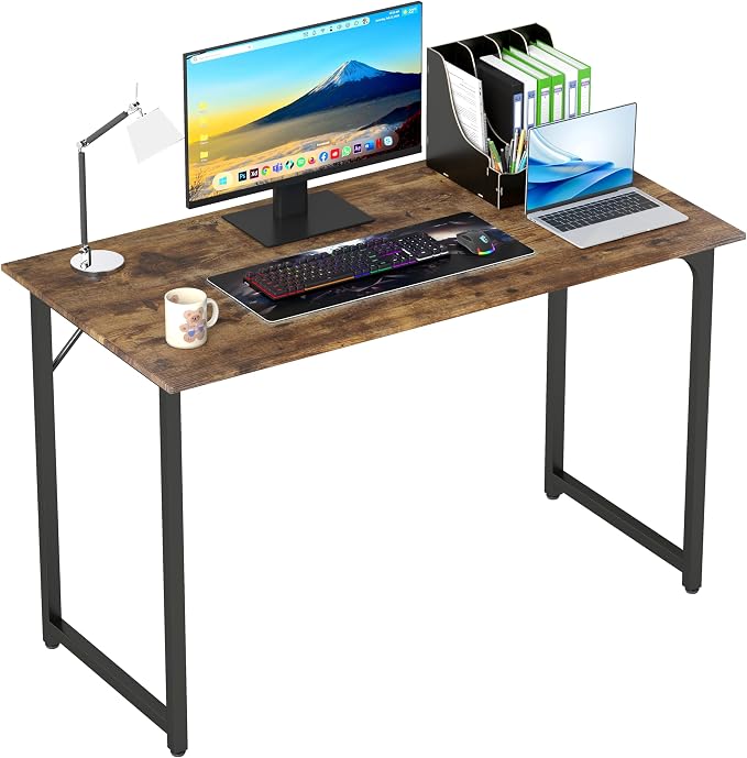 PayLessHere | 47 Inch Computer Desk | Brown | Sturdy Office Desk | Metal Frame, Adjustable Feet | Water-Resistant, Scratchproof Surface | Writing Table for Home Office or Study | Pack of 1
