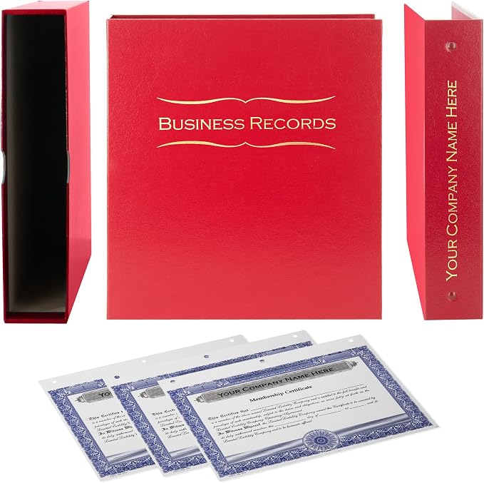 Business Records LLC Kit (Red) - Binder, Slipcase, Operating Agreement, Membership Certificates & Customizable Index Tabs