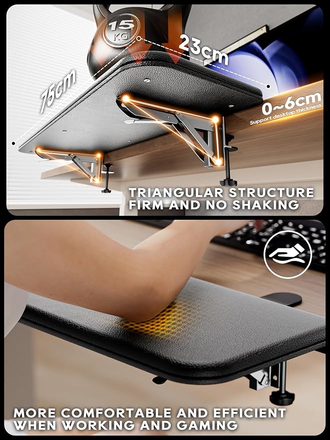NODOCA Arm Rest for Desk, Ergonomics Wrist Rest, Desk Extender, Soft Sponge Built-in, Comfortable Arm Support for Desk, Wrapped in Eco-Friendly Leather, Foldable Elbow Rest for Desk(1, Black, 30'')