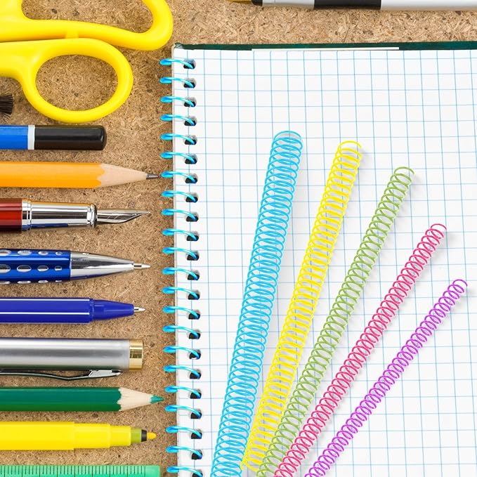 Leinuosen 120 Pack Binder Coils,1/4 5/16 3/8 1/2 5/8 3/4 Inch,Colorful | Plastic Spiral Binding Coils for Documents, Reports, Notebooks, Compatible with Standard Binding Machines, Office Supplies