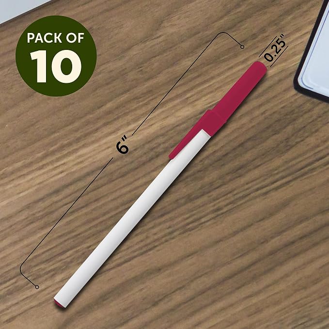DISCOUNT PROMOS Value Stick Pens Set of 10, Bulk Pack - Blue Ink, Great for Office, School, Business, Tradeshows, Events - Burgundy Cap
