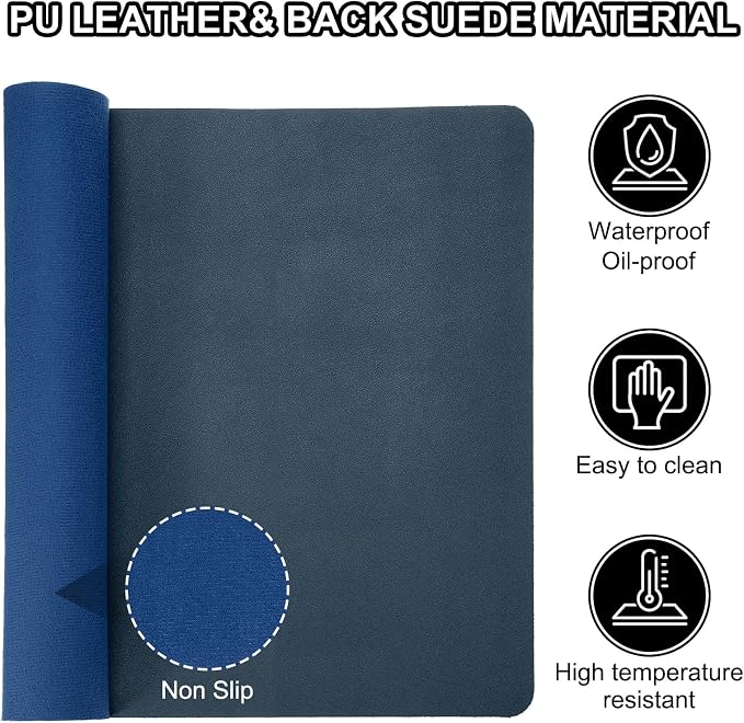 PATIKIL Desk Mat, 24x13, Non-Slip Waterproof PU Leather Pad, Dark Blue