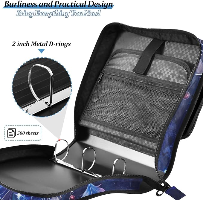 Wolf Head Dreamcatcher Galaxy 3 Ring Binder Bag 1.5 inch Binder Organizer with Zipper Shoulder Strap 500 Sheet Documents Storage for School Office