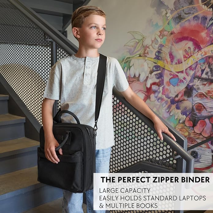 Sturdy 3 Ring Zipper Binder with Strap - 2" Binder with Pockets Holds 500 Sheets, Laptop & More - Durable & Easy to Carry