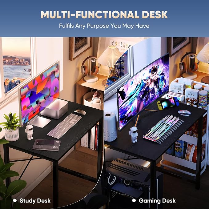 DUMOS 32 Inch Small Computer Desk, Gaming Desks for Home Office Bedroom | Modern Study Writing Work Table, Craft PC Desk Simple Workstation with Reinforcement Structure, Black