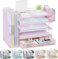 gianotter 5-Tier Desk Organizer with Drawers and File Holders | Letter Trays and Pen Holders - Workspace Accessories for Office Supplies (Pink)