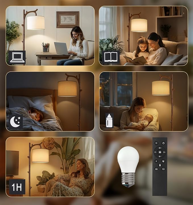Retro Farmhouse Floor Lamp for Living Room with Remote Rustic Standing Lamps Tree Trunk Deco Modern Country Vintage Wood Floor Lamp（Brown,Bulb Included）