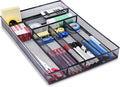 WuGeShop Desk Drawer Organizer with 6 Compartments, Mesh Drawer Organizer Tray for Stationery, Office Supplies Desktop Storage, Black