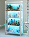 AODK Display Case with Glass Shelves & LED Lights, White Display Cabinet | 4-Tier Display Shelf with Industrial Metal Mesh, Open Storage Shelves for Collectibles, Curio Cabinet, Book Case