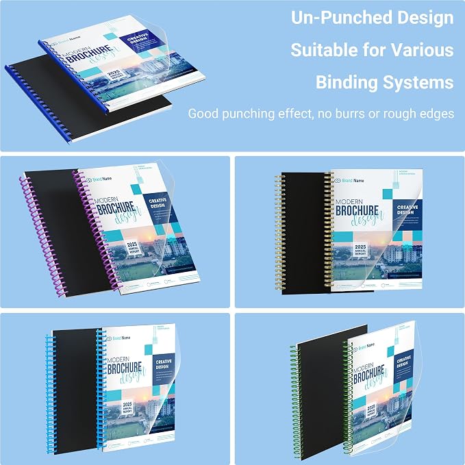 Ndsox 120 Pack Binding Covers and Backs Set 8.5" x 11" Letter Size | 60 8-Mil Clear Plastic Covers, 60 12-Mil Black Sand-Textured Bingding Presentation Polycovers, Office & School Use