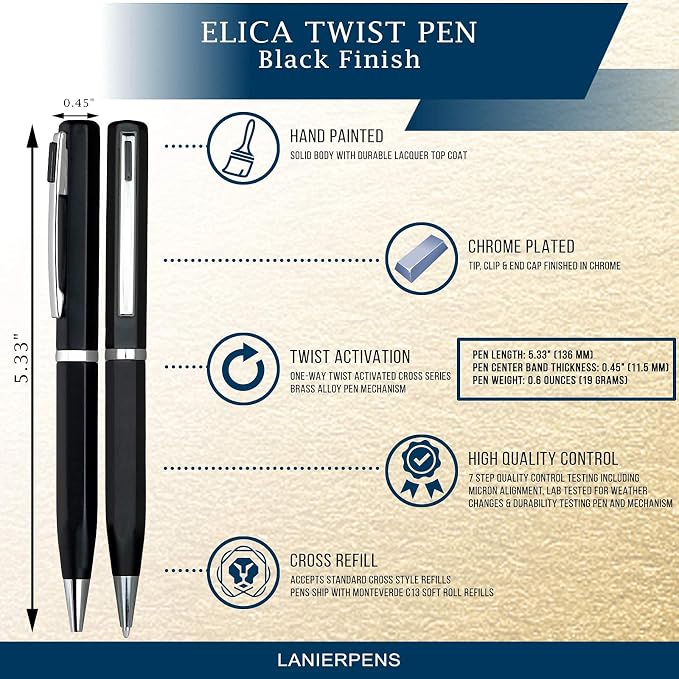 Lanier Licia Ballpoint Pen - Shiny Chrome Ring & Parts with Medium Tip 0.7mm Cross Style Refill (with Accents - White or Black or Pink or Purple)
