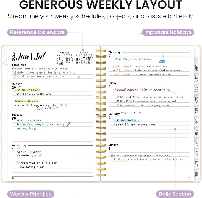 Academic Planner 2026-2027, Monthly & Weekly Jul 2026-Jun 2027 Planner | 6.3" x 8.5" Calendar Planner for Women, Hardcover Pretty Organizer for Women, School Office Home Supplies, Lavender Bunch