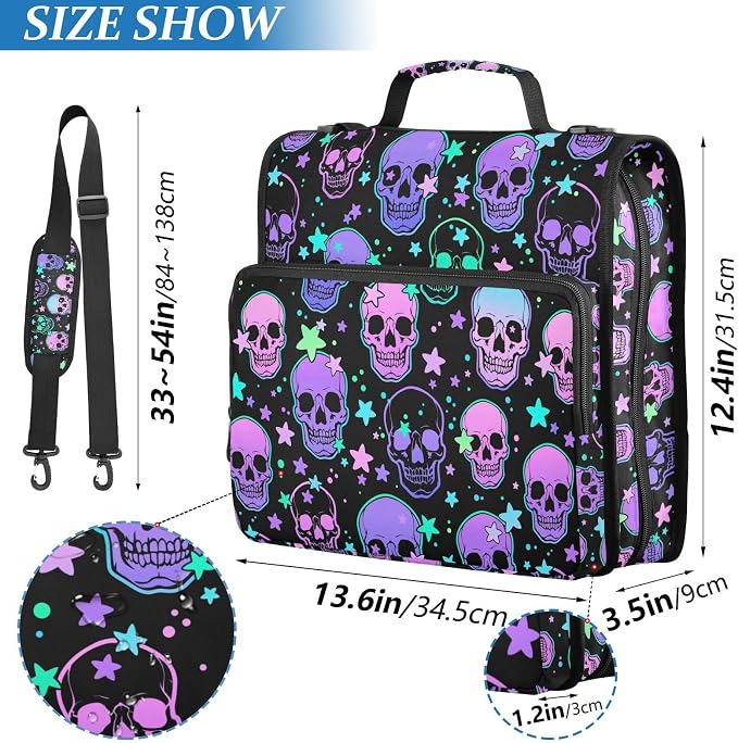 Personalized Magic Skull 3 D-Ring Binder Bag Zipper Organizer | Multi-Pocket with Handle and Detachable Shoulder Strap Holds 500 Sheets for School Office Supplies
