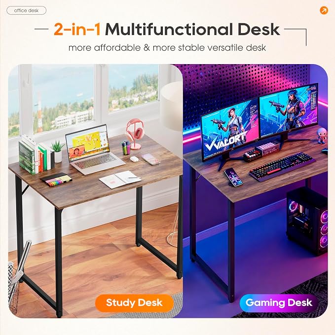 PayLessHere | 32 Inch Computer Desk | Brown | Sturdy Office Desk | Metal Frame, Adjustable Feet | Water-Resistant, Scratchproof Surface | Writing Table for Home Office or Study | Pack of 1