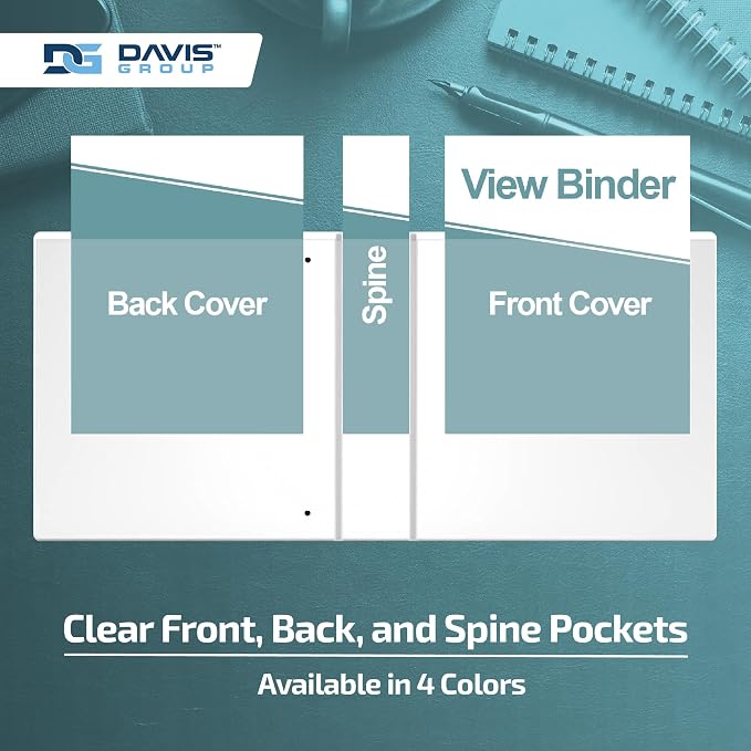 Pack of 6 Premium View Binders, Ring Binders with Clear-View Cover and Interior Pockets, Pastel Color Options, 1 Inch, Aqua