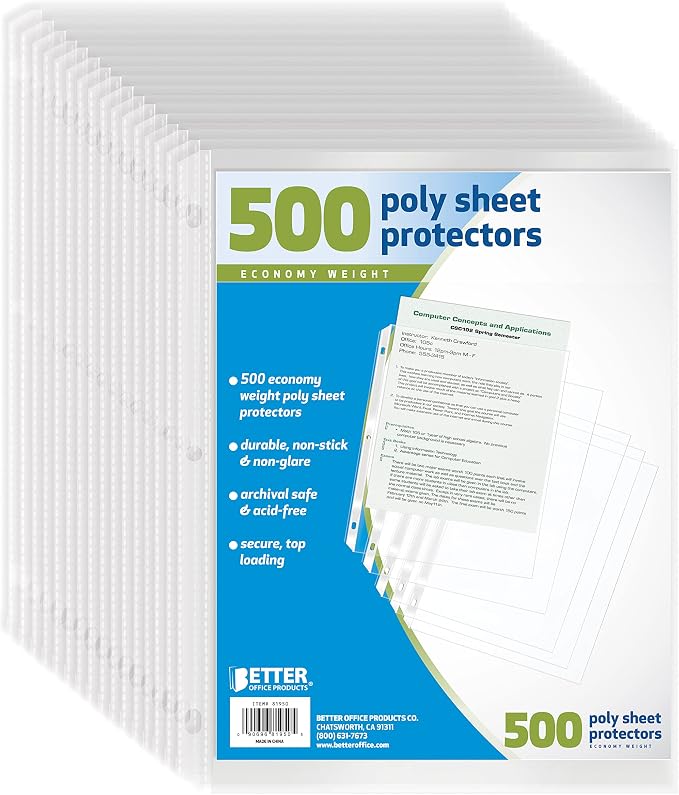 Better Office Products Sheet Protectors, 500 Count