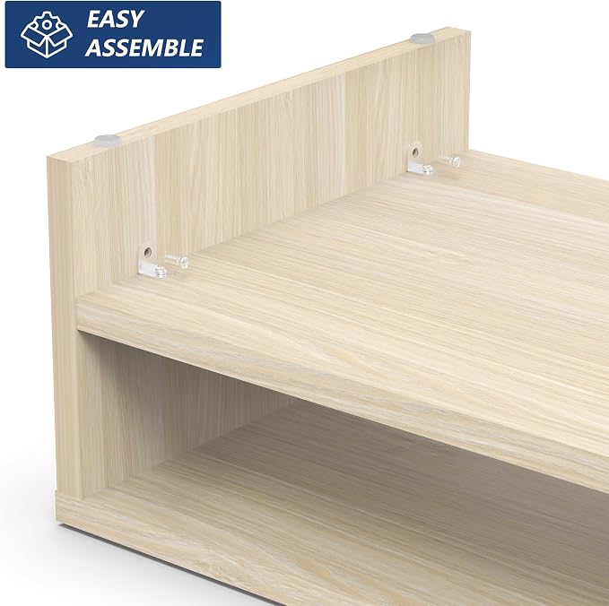 FITUEYES Wooden Monitor Stand Riser, 2-Tier Desk Storage Shelf, Oak | 21.3-Inch Desktop Organizer Fits Laptop, Computer Screen and Office Supplies