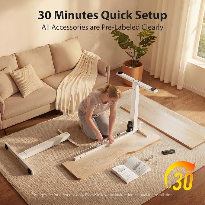 Cubiker Standing Desk, 48x24 Inches Sit Stand Home Office Desk, Electric Stand up Desk, Adjustable Desk with Splice Board, White Frame/Maple Top