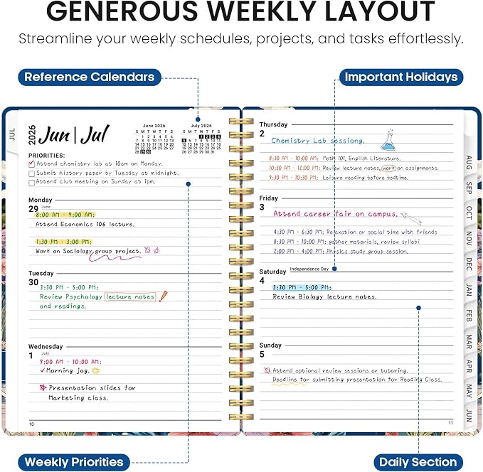 Planner 2026-2027, Monthly & Weekly Jul 2026-Jun 2027 Planner Calendar
