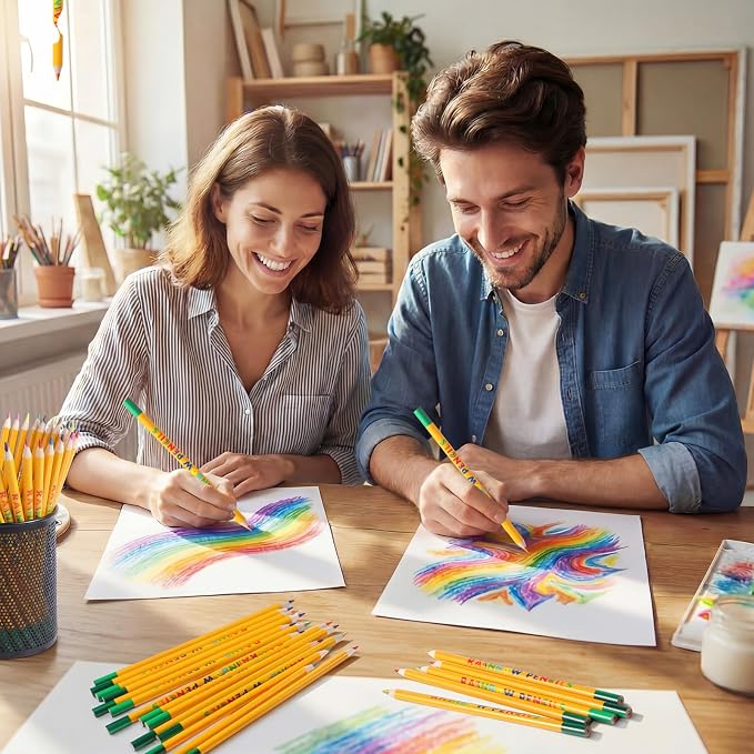 Nezyo 48 Pack Rainbow Colored Pencils Bulk-7 Color in 1 Wooden Rainbow Pencils Colored Pencil Art Supplies for Adults Drawing Coloring Sketching School Classroom Student Reward Gifts Stocking Stuffers