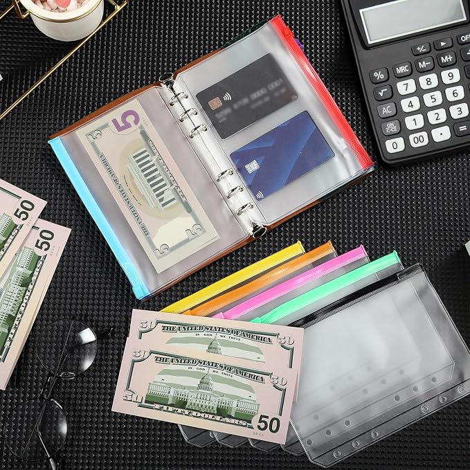 40 Pieces Binder Pockets 6 Hole Zipper Pouch 6 Ring B6 Pockets with Zipper Binder Folders Plastic Pouches Loose Leaf Bags Waterproof PVC Document Filing Bag