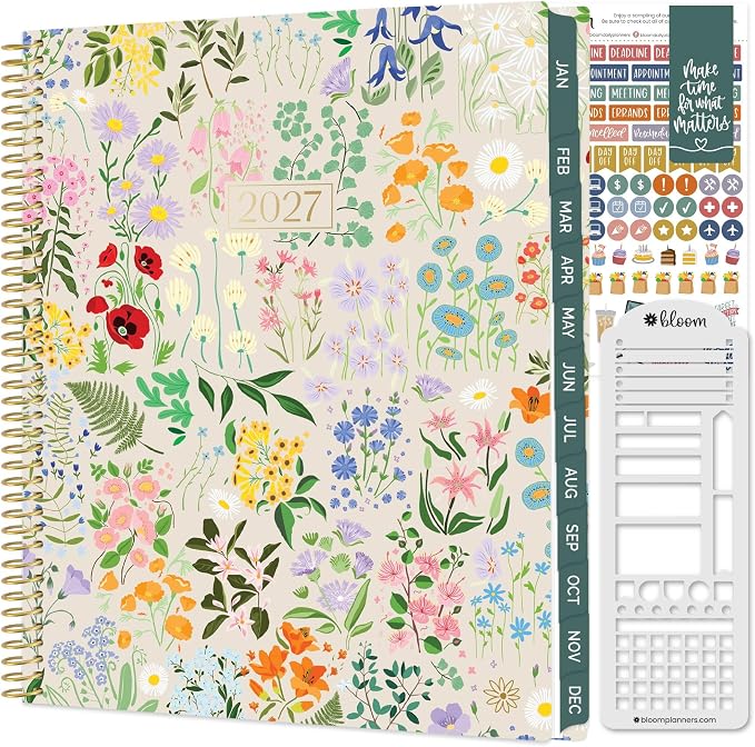 bloom daily planners 2027 Planner for Women (8.5" x 11") - Weekly & Monthly Calendar Year (January to December) Softcover Agenda Book Organizer with Stickers & Stencil - Garden Party
