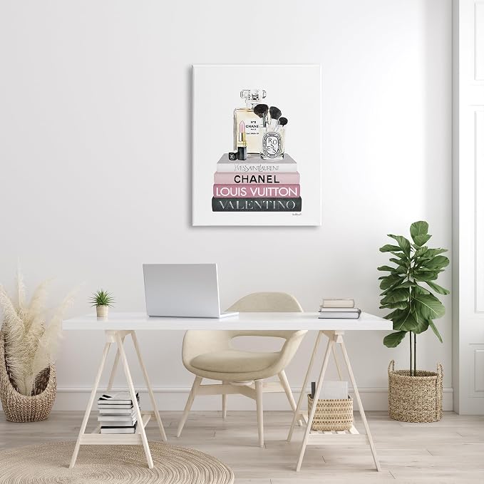 Stupell Industries 'Cosmetics on Pink Books'| Canvas Art | Stupell Industries | 30 x 40 Inches, Easy to Hang and Sturdy, Made in USA, by Amanda Greenwood