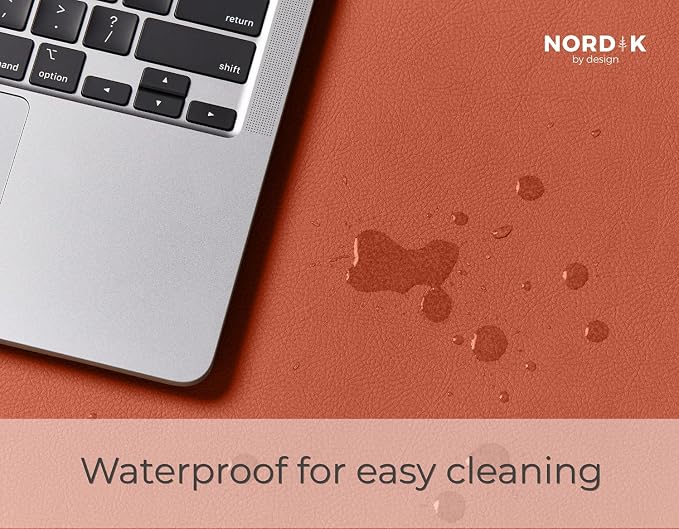 Nordik Leather Desk Mat - Cork Whiskey Brown - Leather Desk Pad (35x17 in) | Premium Vegan Leather Desk Pad with Cable Organizer, Giftable, Extended Waterproof Mouse Mat, Non-Slip Desk Pad Protector