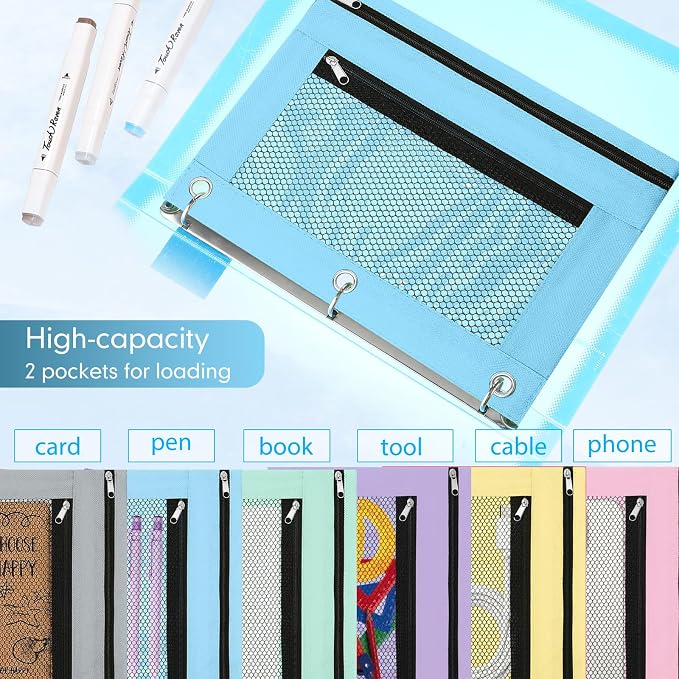 Leelosp 48 Pack Pencil Pouch for 3 Ring Binder,Cute Color | Bulk Mesh Zipper Binder Pouches Pencil Boxes for Classroom Pencils Case Bags for Storing School Students Teacher Supplies