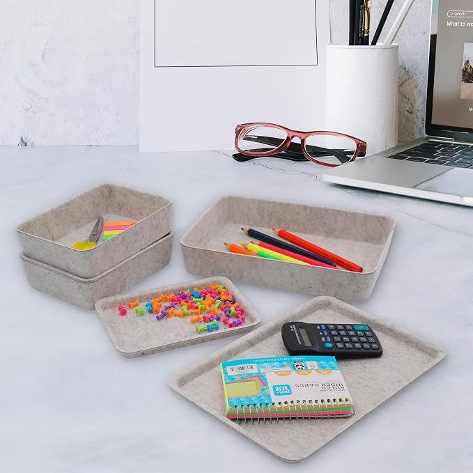 Oatmeal Lidded Felt Drawer Organizers 3pc Office Makeup Storage Box