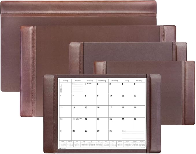Chocolate Brown Leather Desk Pad w/Calendar, 25.5 x 17.25