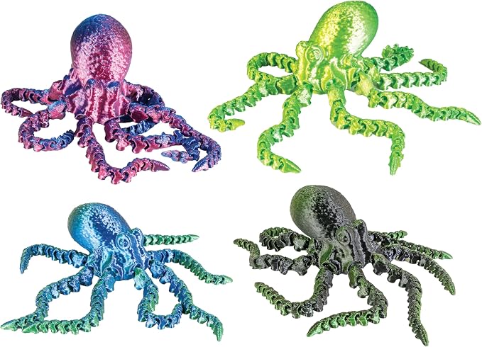 GEDDES Raymond 3D Printed Octopus Fidget Toys – Pack of 16 – Octopus Figures for Kids, Classrooms, and Party Favors
