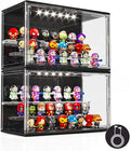 Acrylic Display Case for Collectibles with LED Light, 3 Layer Adjustable Figure Display Case with Magnetic Door, Lighted Display Box Stackable Clear Blind Box for Action Figure, Popmart, 2 Pack, Black