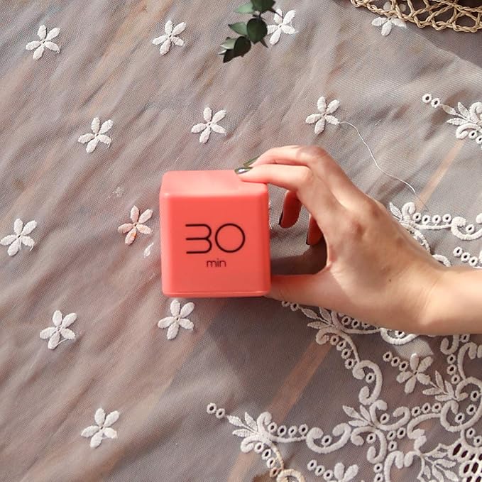 mooas Cube Timer (Coral), Timers Cube Flip Block Timers Productivity Gravity Sensor Time Management for Kids ADHD Classroom Kitchen Desk Workout Cooking Study 10, 30, 50, 60 min Timer Setting