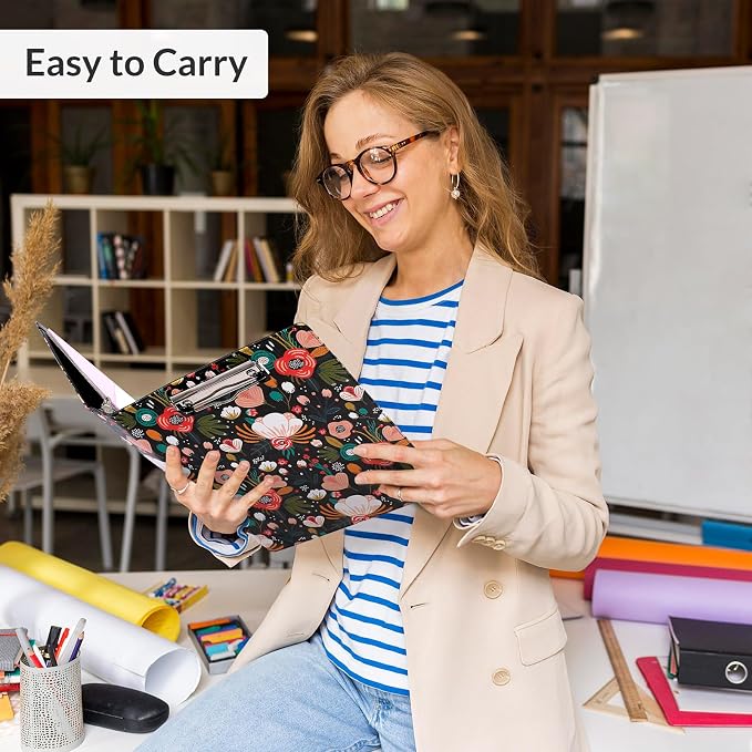 SKYDUE 1 Inch 3-Ring Binder with Clipboard, PU Binder with 5 Dividers, Notepad, Stickers & Pockets for Work and School - Aesthetic Binder (Letter Size)