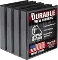 Samsill Durable 1.5 inch 3 Ring Binder, D Ring Binder, 100% Recycled Chipboard, Black, 4 Pack