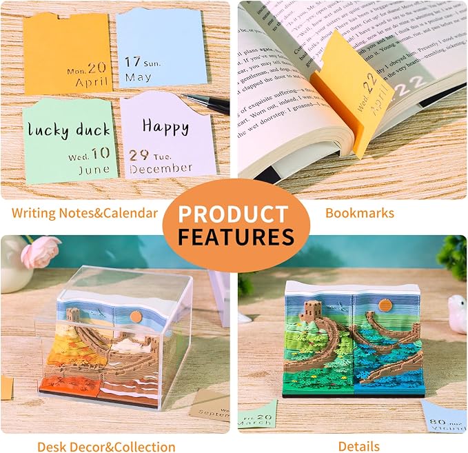 3D Time Piece Calendar, 2027 Desk Calendar With LED Light, 3d Tree Memo Pad Creative Desk Calendar, Christmas Gift for Colleague Friend, Desktop Decoration (Four Seasons)