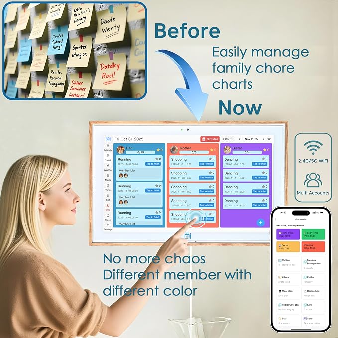15.6" Digital Wall Calendar No Monthly Fee Family Hub Touchscreen