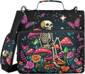 MNSRUU 3 Ring Binder Bag, 2 Inch D-Rings Easily Organizes 1 Inch Fits Letter Sized Paper, Skeleton Sitting on Mushrooms with Butterflies Large 3 Hole Zipper Binder Organizer for School Office Suppli