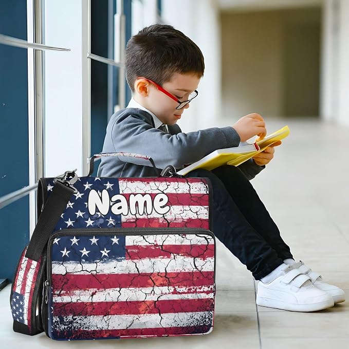 Custom Retro American Flag 3 Ring Binder Bag 1.5 inch Personalized Name Binder Organizer 500 Sheet Documents Storage for School Office