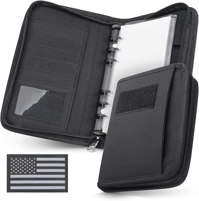 WYNEX Tactical Notebook Padfolio 6 Ring Binder, 3.7x6.7 IN Refill Paper | S-5.5x8.5" Zip Hardcover Notebook, 45 Sheets Line Paper, 1"O-ring Water-Resistant Planner, for Office College Field Gift