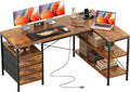 Alpen L Shaped Computer Desk, 55 Inch Corner Desk with Drawers and Power Outlets, Home Office Desk for Gaming, Study Writing PC Table with Storage and Reversible Shelf, Rustic Brown