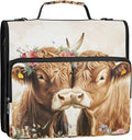 3 D-Ring Zipper Binder Bag, Two Highland Cows in Love Removable Binder with Zipper Case Hold 300+ Sheets& 13 Inch Laptop for School Office Supplies Organizer