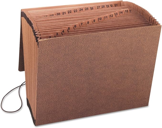 Smead TUFF Expanding File, 31 Pockets, Daily (1-31), Flap and Cord Closure, Letter Size, Redrope (70367)
