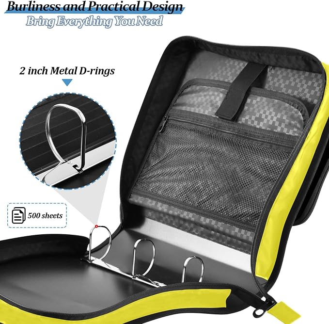 Fisyme Softball Baseball Yellow Zipper Binder 3 Ring with Zipper and Shoulder Strap Large Capacity Multi-Pocket Zipper Binder Organizer