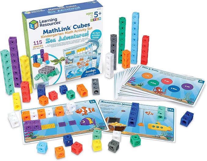 Learning Resources MathLink Cubes Kindergarten Math Activity Set Sea Adventures! - 115 Pieces, Age 5+, STEM Teaching Toys, Kindergartner Games