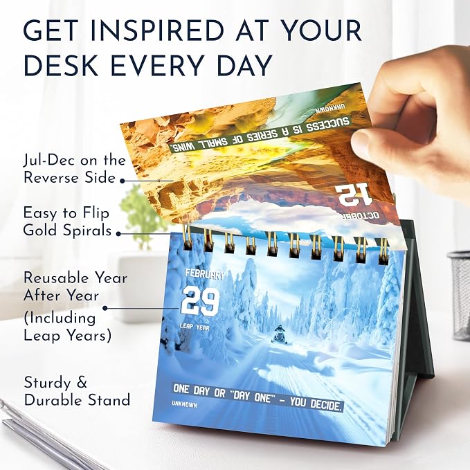 Inspirational Gifts for Men, Motivational Desk Calendar, 366 Daily Quotes | Office Gifts for Men, Perpetual Motivational Flip Calendar, Executive Desk Decor, Daily Leadership Quotes & Mindset